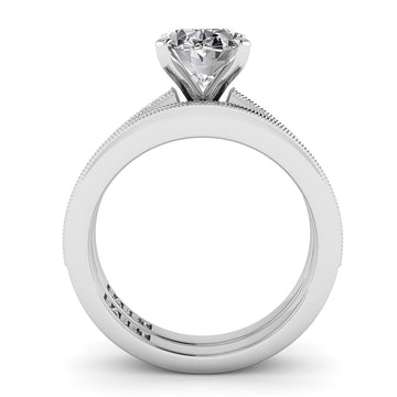 Oval Diamond Engagement Ring Set .21ct Milgrain